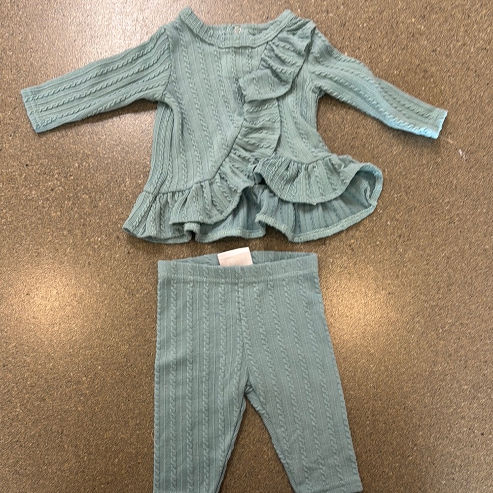 Ruffled Knit Baby Set in Light Blue